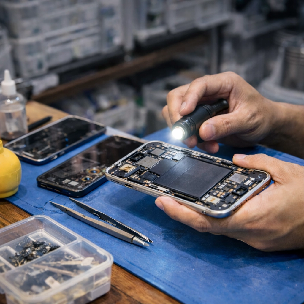 Kiểm tra loa mic camera điện thoại - Tiệm Diệp Bích Cận cảnh kiểm tra linh kiện loa mic camera bên trong điện thoại