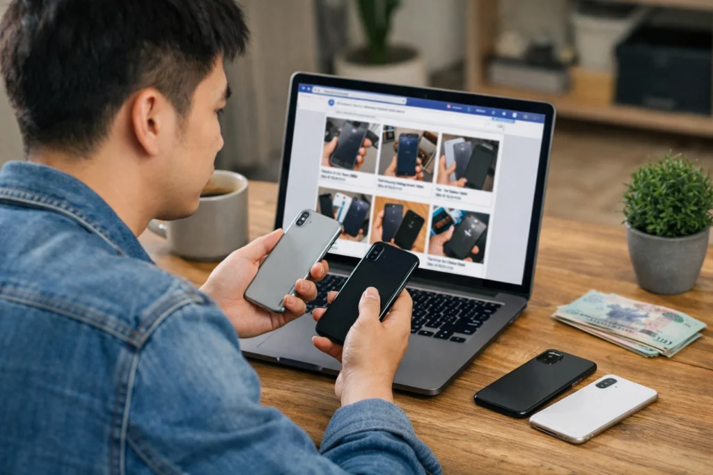 Người mua điện thoại cũ phân vân khi chọn máy qua mạng vì lo ngại rủi ro tiềm ẩn