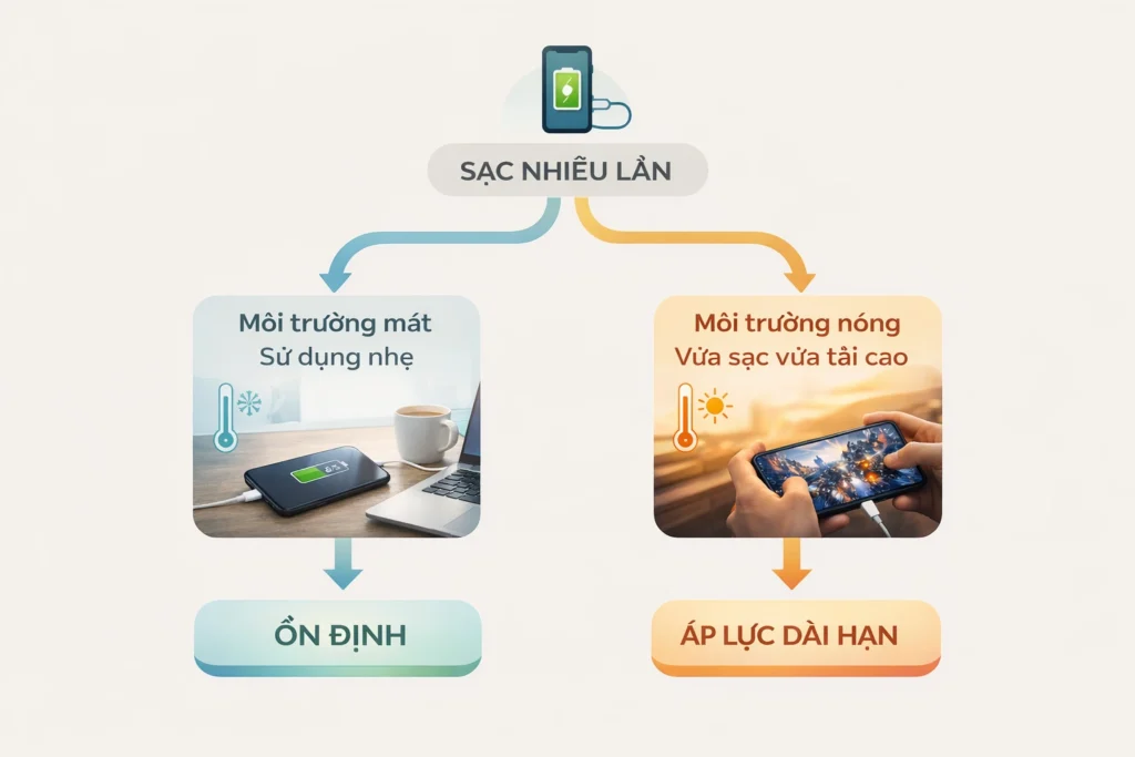 Sạc pin nhiều lần trong ngày có làm pin nhanh chai không – biểu đồ điều kiện và tác động đến tuổi thọ pin